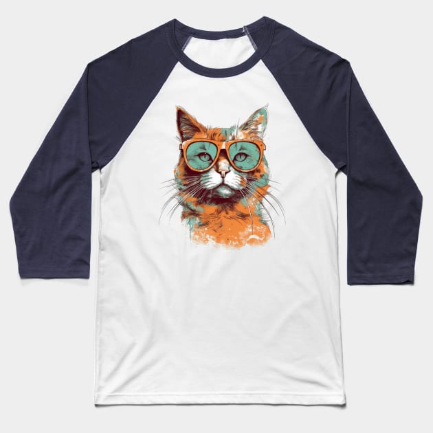 Modern ginger cat with sunglasses Baseball T-Shirt by bigmomentsdesign